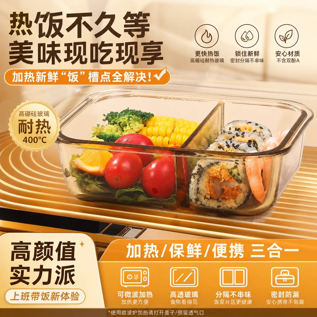 高硼硅玻璃饭盒可微波炉加热图片