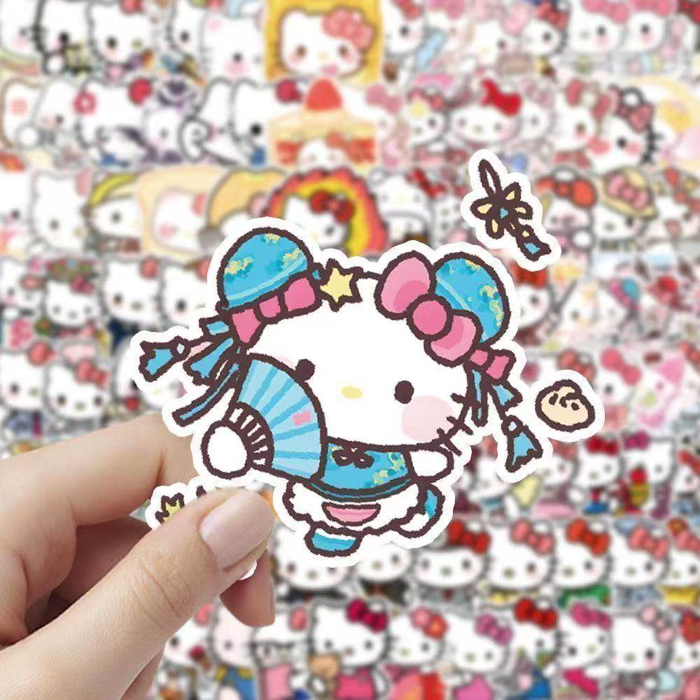 100张新款凯蒂猫可爱卡通HelloKitty贴纸套装创意动漫风DIY装饰贴