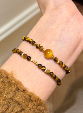 谷岚天然金虎眼石碎银串珠手串