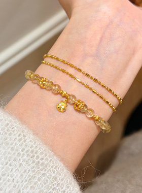 谷岚天然黄水晶金发晶手串