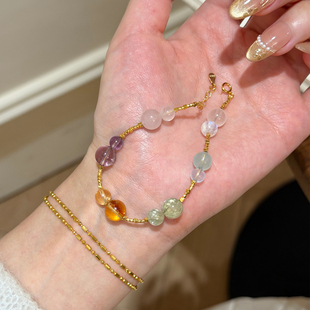 谷岚「玲珑虹光」天然多宝水晶手串女马粉黄水晶海蓝宝手链女礼物