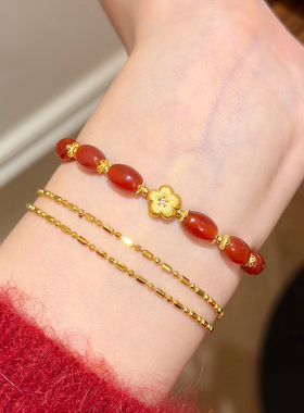 谷岚新年中式红玛瑙米珠串珠手串