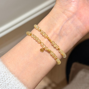 谷岚「金贯财禄」天然金发晶黄水晶手串女款招财转运碎银串珠手链