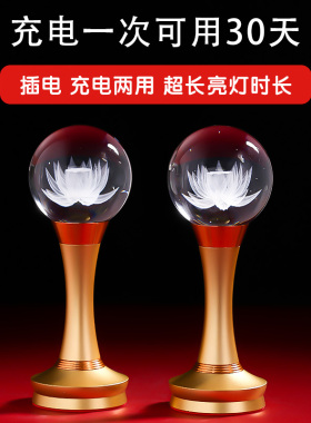 2026新款水晶莲花灯家用充电款led变色供佛一对佛前观音长明供灯