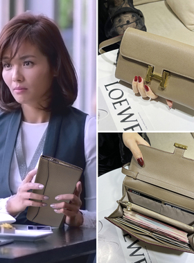 h扣真皮康康包mini钱包女士长款质感斜挎小包灰色包包迷你手机包