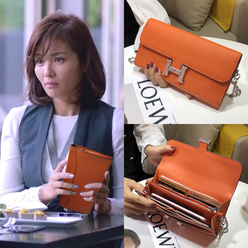 包包2021新款潮高级感时尚单肩斜挎包真皮H扣康康包空姐包钱包女