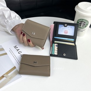 里外真皮短款折叠小钱包女2025新款软牛皮超薄驾驶证件卡包大钞夹