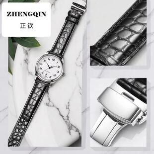 鳄鱼皮表带适用豪雅手表真皮表带卡莱拉传承泰格豪雅折叠扣表链男