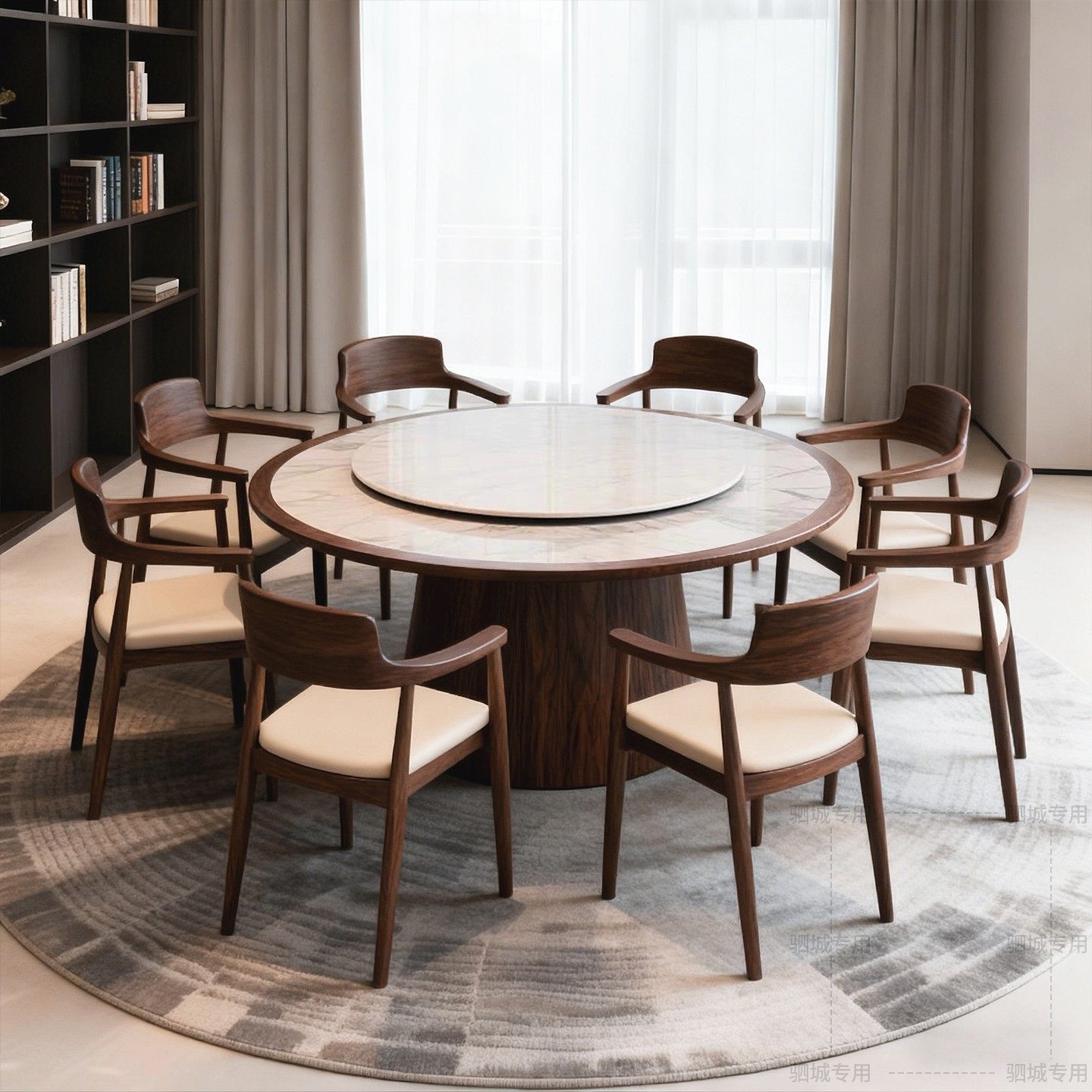 黑胡桃木实木餐桌圆形饭桌家用大圆桌10人圆桌2025新款酒店圆餐桌