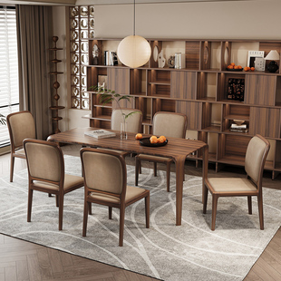 黑桃木实木餐桌长方形家用方桌复古吃饭桌子原木榫卯茶桌书桌一体