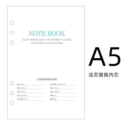 伯多禄a5活页记事本内芯 6孔笔记本子通用替换纸芯100克80张象牙白道林纸内芯