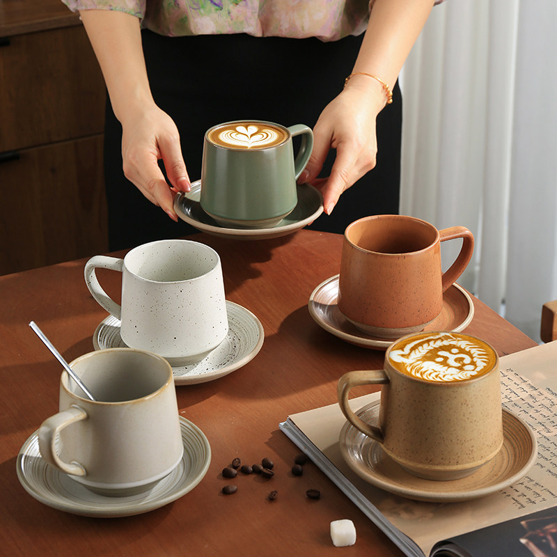 复古陶瓷咖啡杯子高档精致杯碟套装马克杯拿铁杯拉花杯轻奢ins风