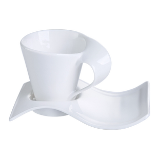 瓷掌柜波浪欧式小奢华陶瓷拿铁咖啡杯套装家用创意简约白瓷早餐杯