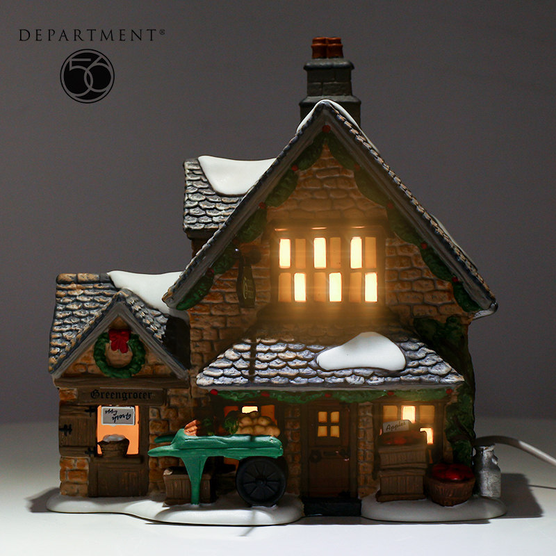 enesco科茨沃尔德蔬菜水果店房子模型复古d56陶瓷可亮灯创意摆件