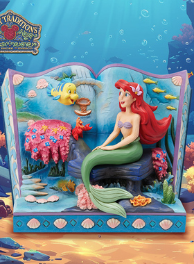 enesco迪士尼公主小美人鱼故事书摆件爱丽儿手办生日礼物送女生
