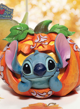 enesco万圣节史迪仔手办在南瓜灯里的史迪奇stitch星际宝贝摆件