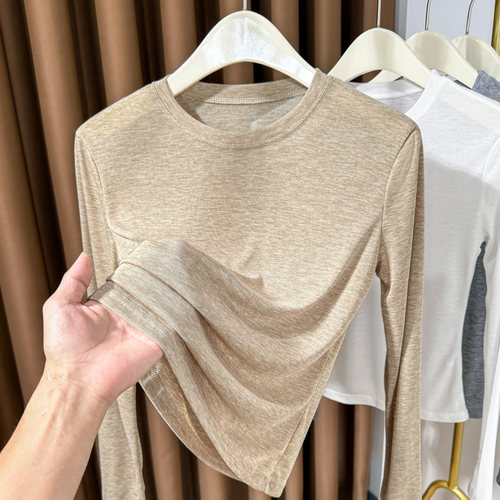 圆领针织打底衫女薄款秋冬2025新款软糯修身长袖内搭面膜t恤上衣