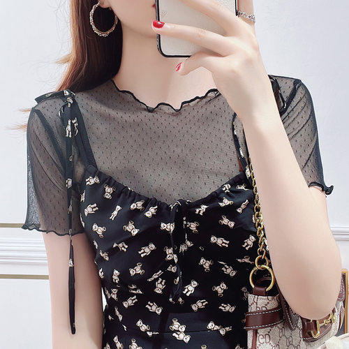 温娴短袖甜美常规网纱打底衫