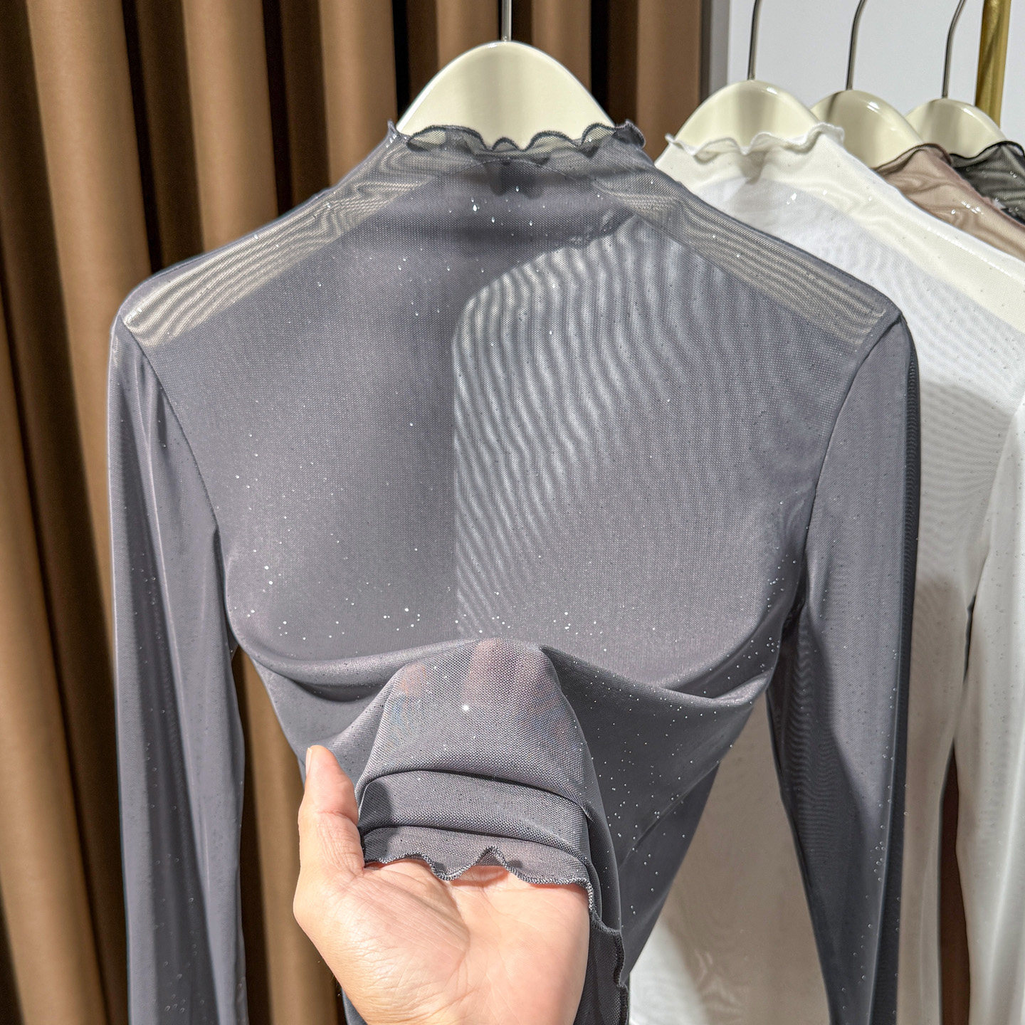 木耳边半高领网纱打底衫女内搭长袖2025新款洋气时髦毛衣叠穿小衫,女装/女士精品,蕾丝衫/雪纺衫,淘宝优惠券,粉丝福利购,淘宝优惠卷