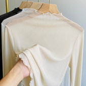 洋气小衫 透视半高领网纱打底衫 新款 春季 女毛衣内搭蕾丝上衣 女薄款