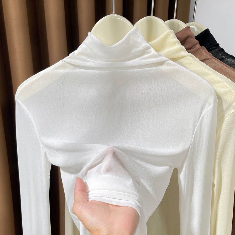 堆堆领白色蕾丝内搭叠穿小衫女秋冬新款高级感纱衣高领网纱打底衫