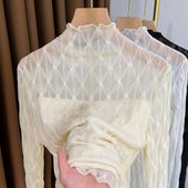 女 加厚保暖洋气网纱打底衫 半高领加绒蕾丝内搭小衫 女秋冬2025新款