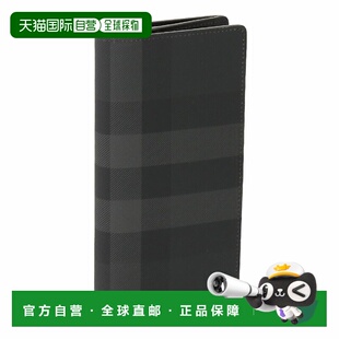 日本直邮Burberry “CAVENDISH”炭灰色格纹皮革长款钱包带零钱袋