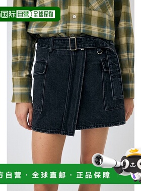 日本直邮MOUSSY WRAP 牛仔迷你短裙 [MO1164EW034183] 深蓝色
