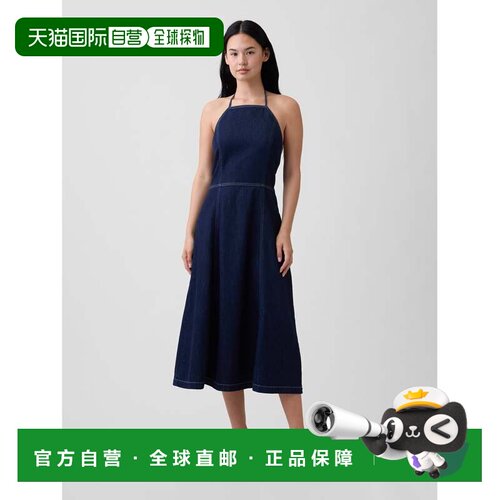 日本直邮GAP 女士牛仔挂脖式中长连衣裙