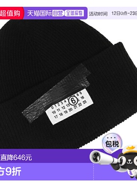 日本直邮MM6 Maison Margiela 针织帽饰有织带标志黑色女士S62TB0