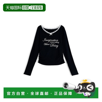 日本直邮日潮 GRL 秋冬韩系穿搭 蕾丝蝴蝶结Logo印花上衣 an1812