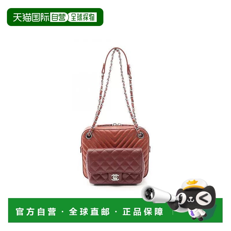 日本直邮中古Chanel香奈儿女包A级95新V-stitch羊皮单肩包棕色