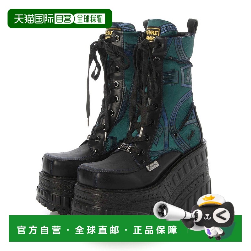 【日本直邮】Yosuke女士休闲鞋黑绿拼色厚底高帮系带保暖舒适皮革