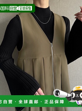 日本直邮JUNOAH 前拉链百褶衬衫式连衣裙+束腰阔腿裤套装 [JU5602