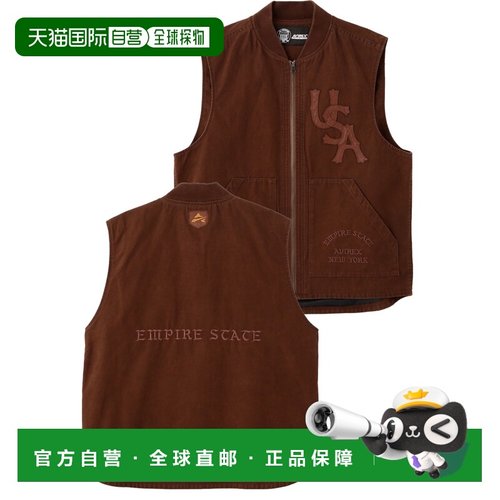 日本直邮AVIREX 男女同款 羊革拼贴 复古鸭绒风背心 半拉链宽松设