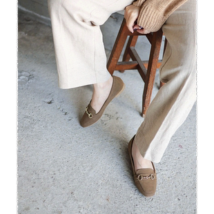 【日本直邮】Sest SESTO 方头乐福鞋带钻头(棕色丝绒)女鞋单鞋