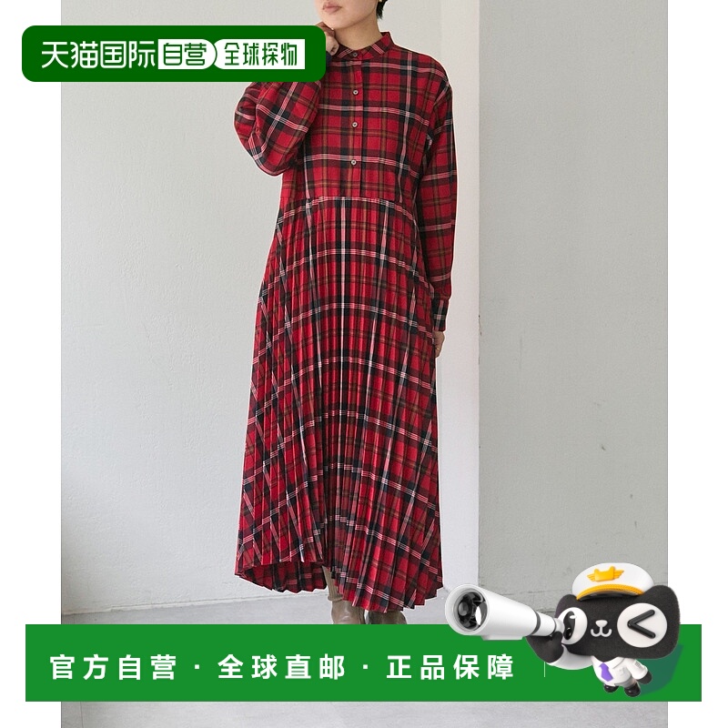 1h可退 日本直邮ear PAPILLONNER 女装 格纹半身褶皱连衣裙 宽松