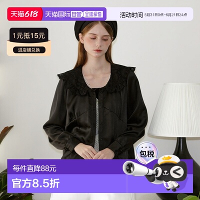 1h可退 日本直邮idem 女装 镂空蕾丝领复古缎面衬衫 ID00000153