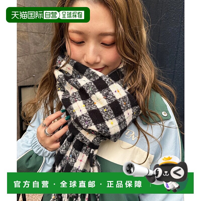 1h可退 日本直邮DOUBLE NAME 男女同款 大格纹 加色点羊绒围巾 21