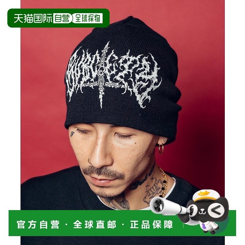1h可退 日本直邮Subciety 男女同款 黑色金属风印花 单层针织帽 1