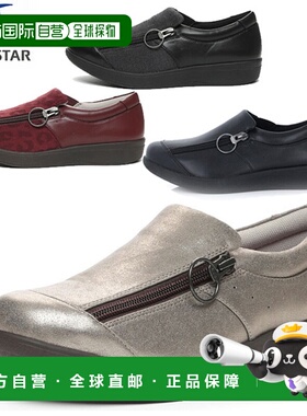 日本直邮Moonstar女式哺乳鞋WELL02黑色组合宽4E带拉链黑色抗菌防