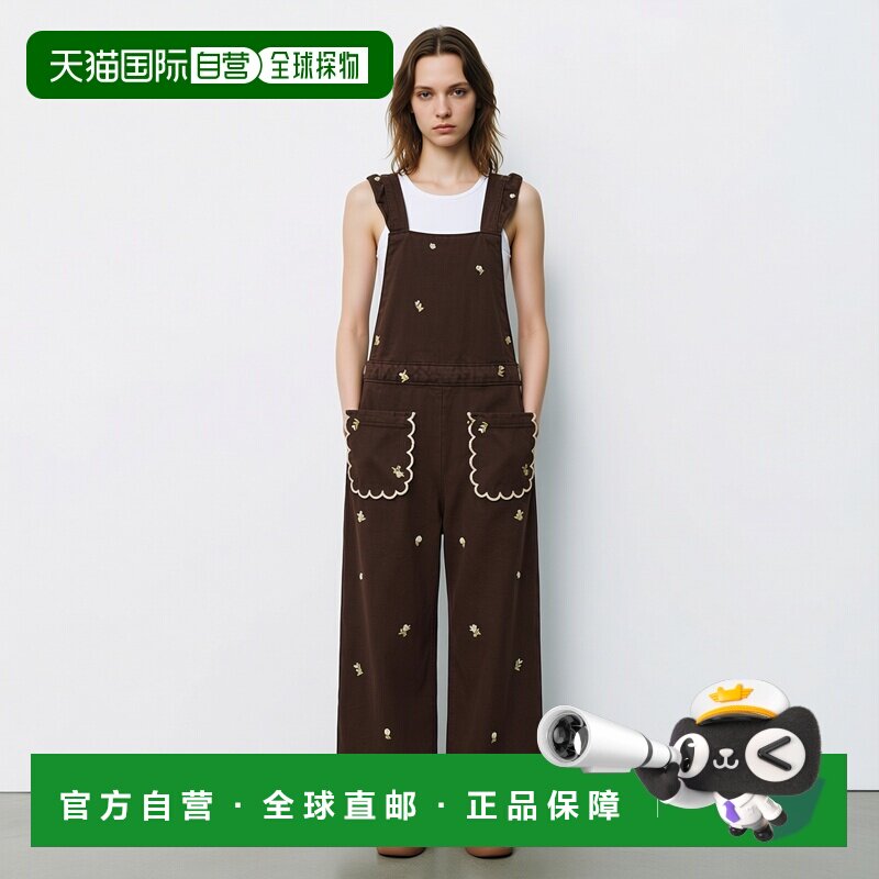 日本直邮Zara刺绣花朵长款连体裤背带裤连身裤