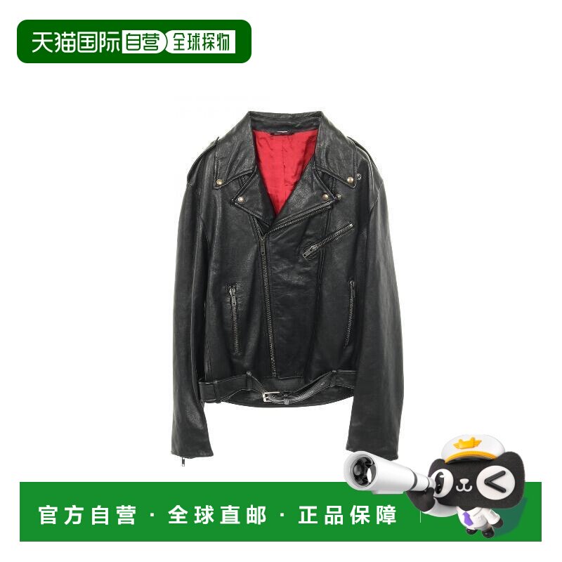 日本直邮中古Gucci古驰男A级95新leather jacket皮夹克羊皮外套黑图片