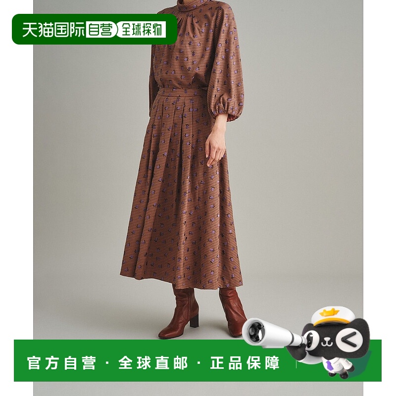 1h可退 日本直邮GRACE CONTINENTAL 女士格纹花朵刺绣半身裙 春夏