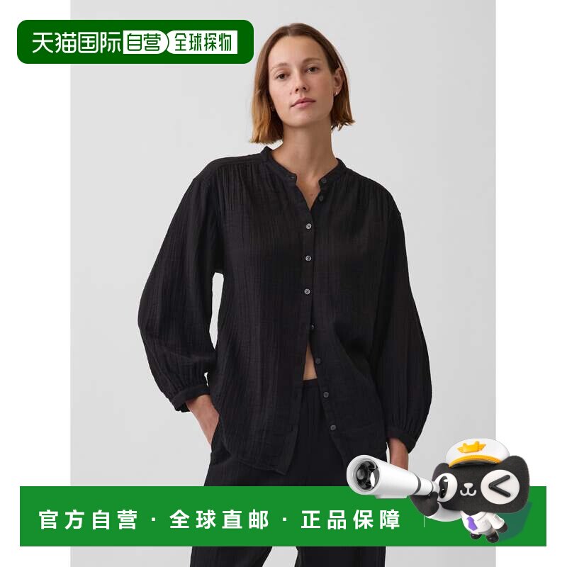 日本直邮GAP 宽松纯棉纱布无领长袖衬衫图片