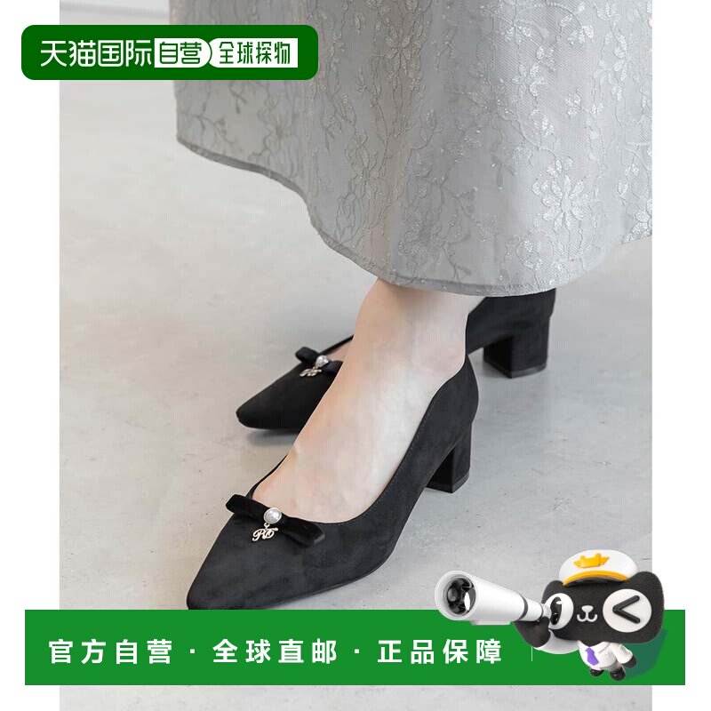 日本直邮兰达 RANDA 老花珍珠蝴蝶结古典高跟鞋 黑色单鞋一脚蹬