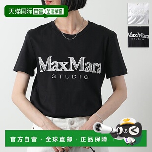 Mara 女士纯棉短袖 Studio WON 圆领徽标刺绣 T恤 日本直邮Max