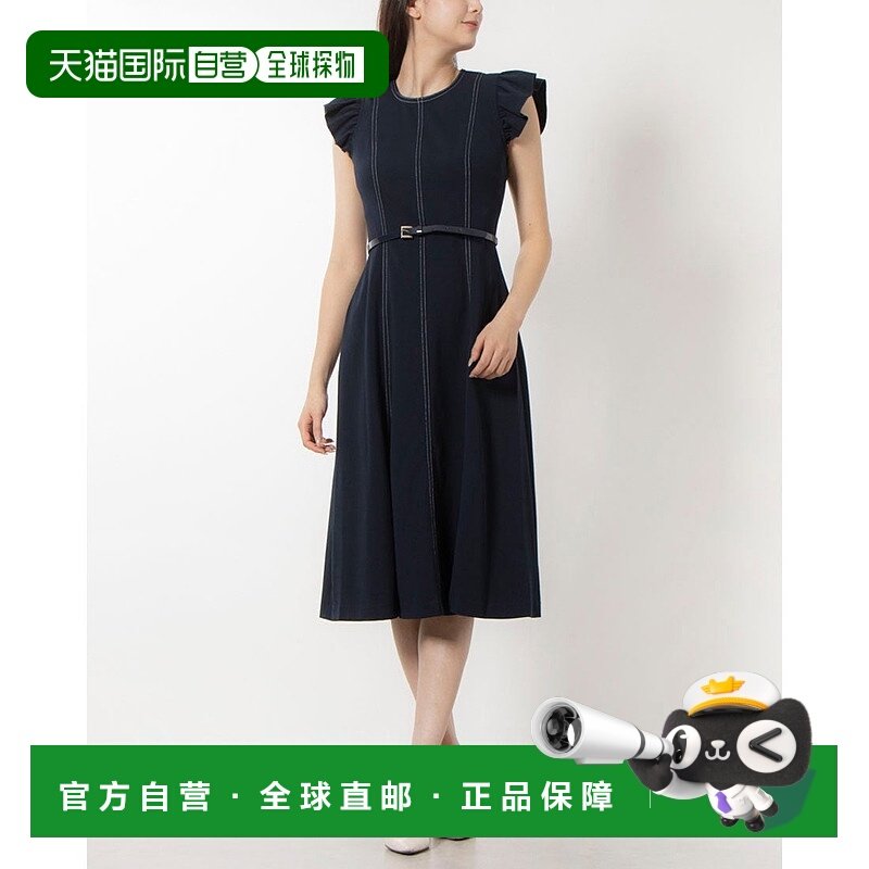 日本直邮TOMMY HILFIGER 拼接装饰荷叶袖珐琅腰带阔摆连衣裙 [TO3