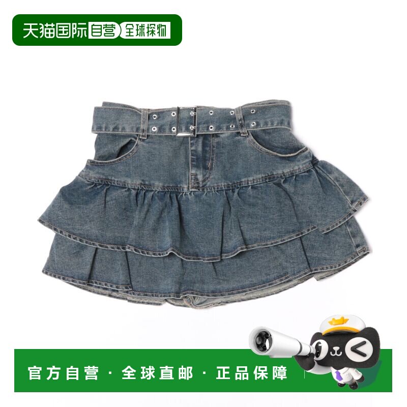 INGNI 女装 牛仔双层荷叶边迷你裙裤+可拆卸金属环腰带 126430011