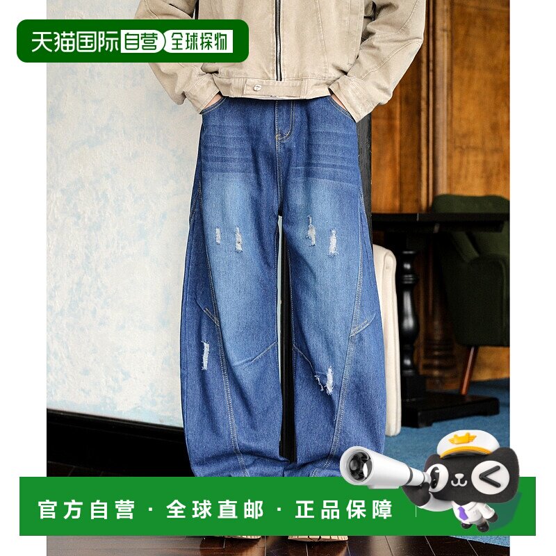日本直邮neos男女同款宽松立体剪裁复古水洗破洞牛仔裤 K1068